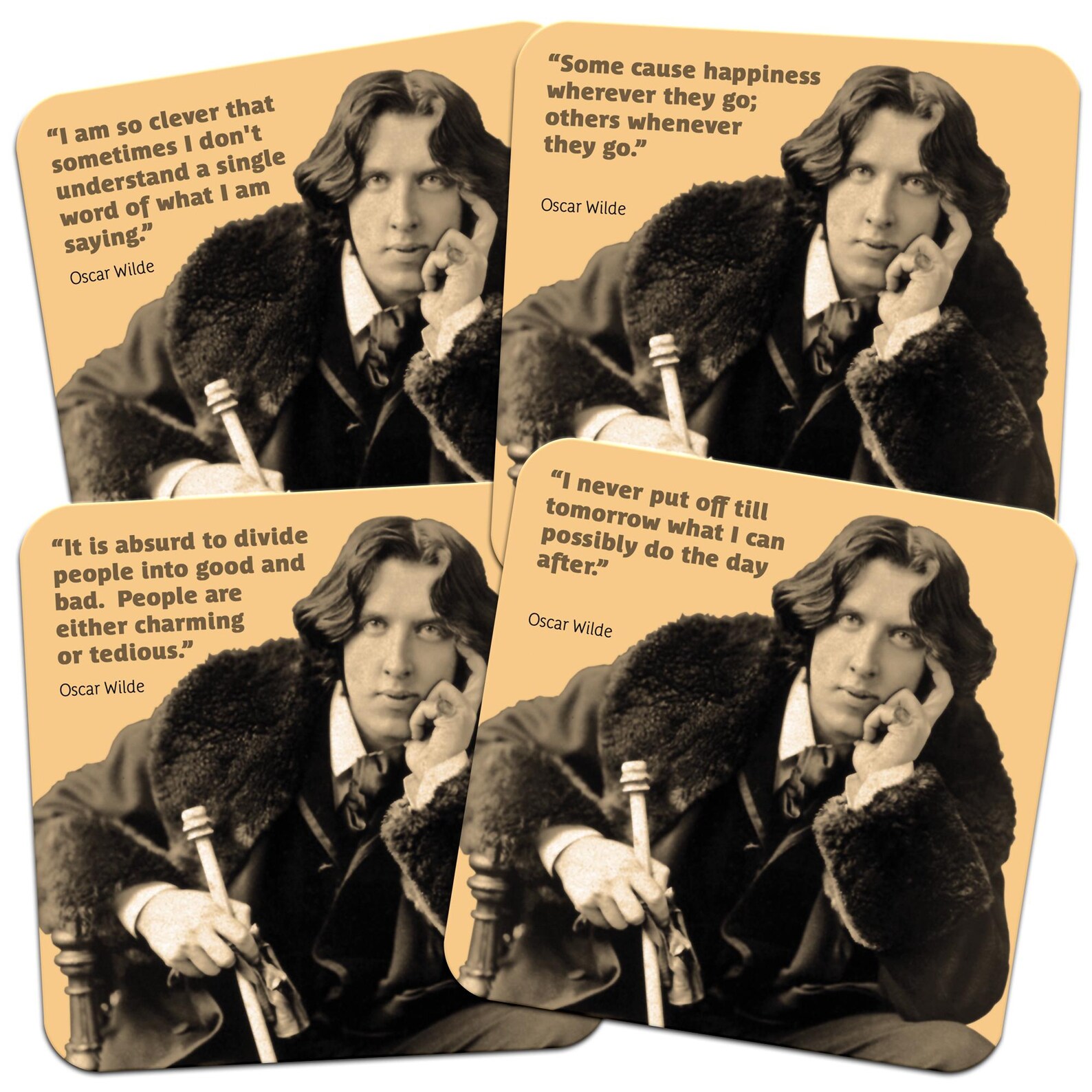Set of 4 'Quotes of Oscar Wilde' 95mm Square Cork Backed Coasters