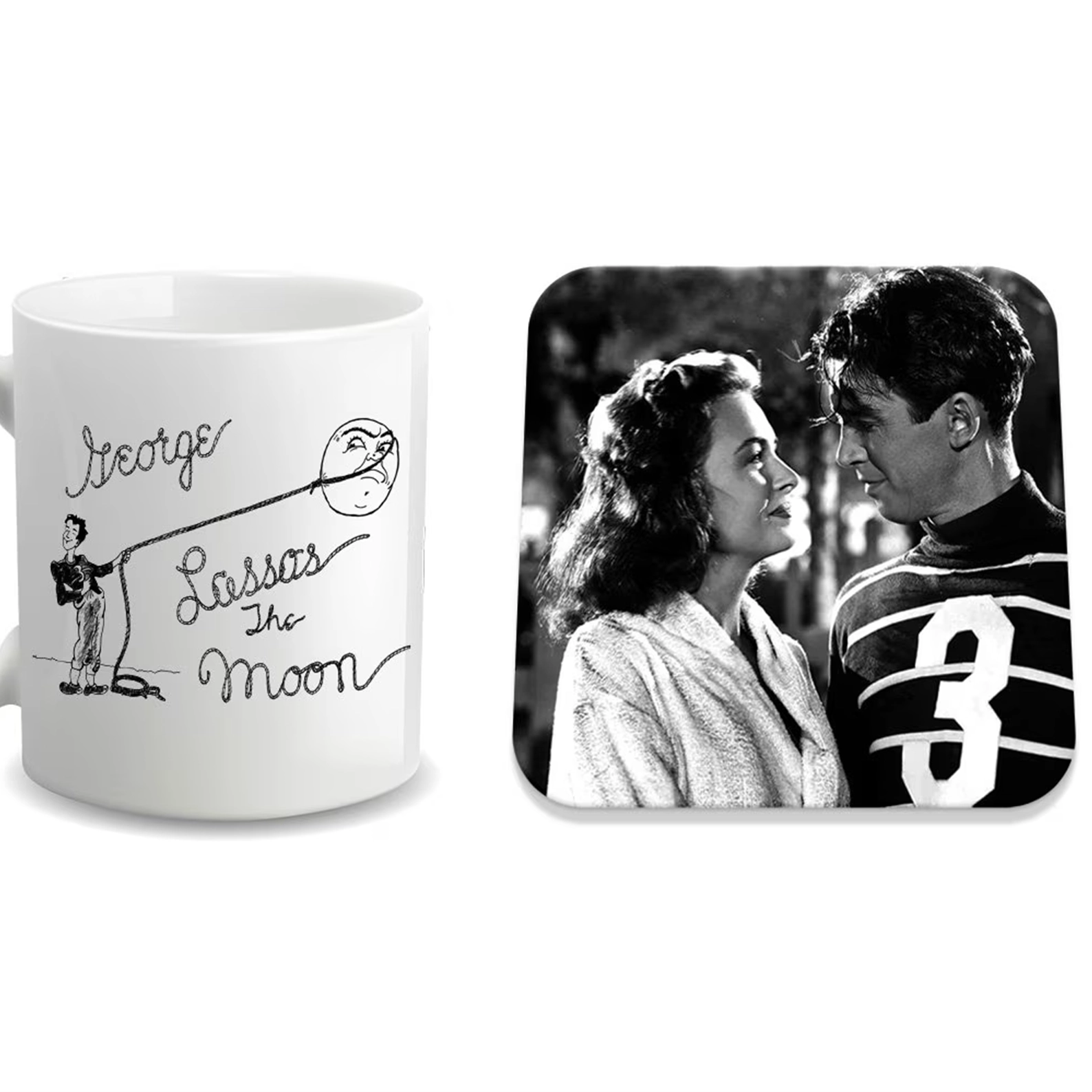 It's A Wonderful Life 'George Lassos The Moon' Mug Plus George & Mary Coaster