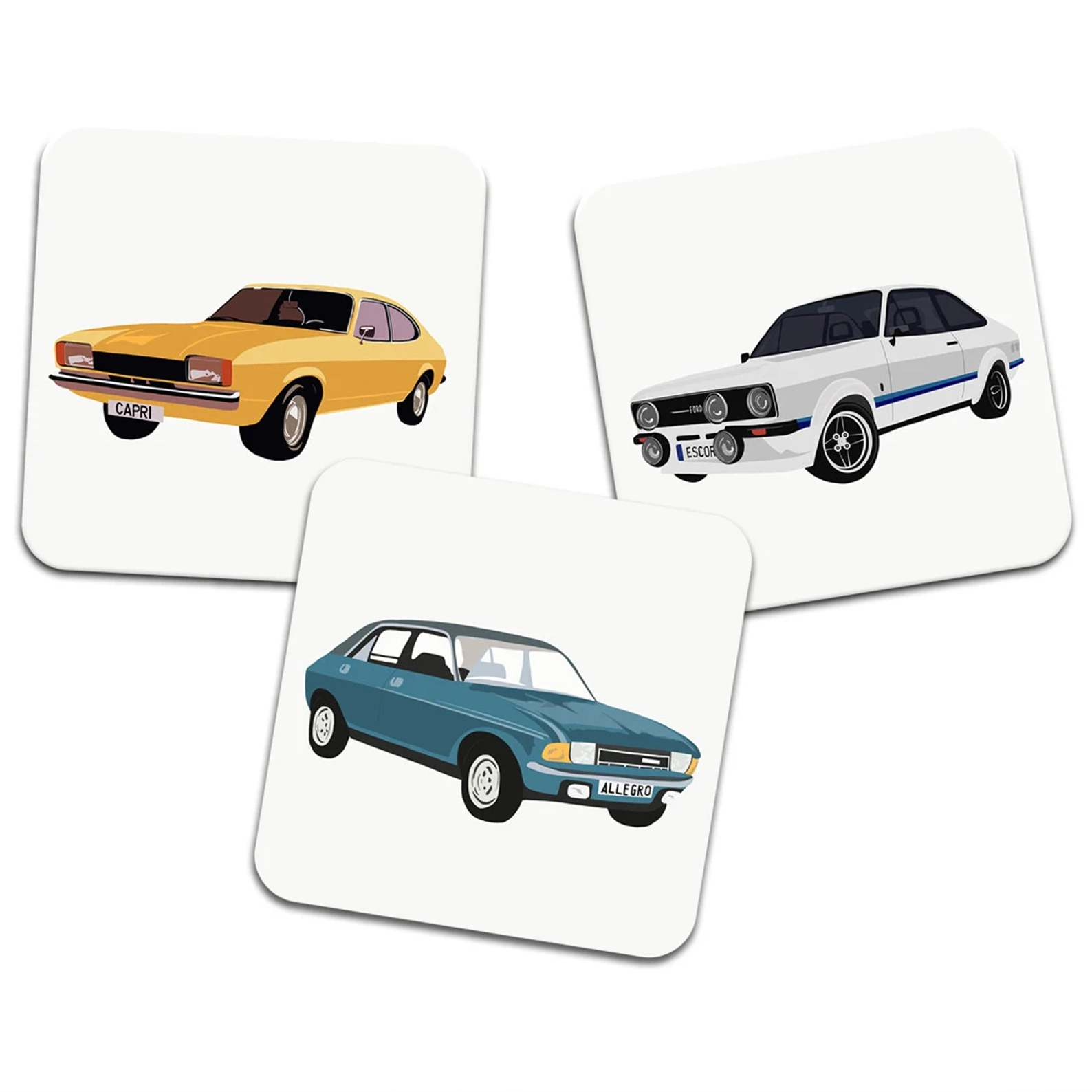 Original Classic Car Illustrations 95mm Square Cork Backed CoastersFord Capri