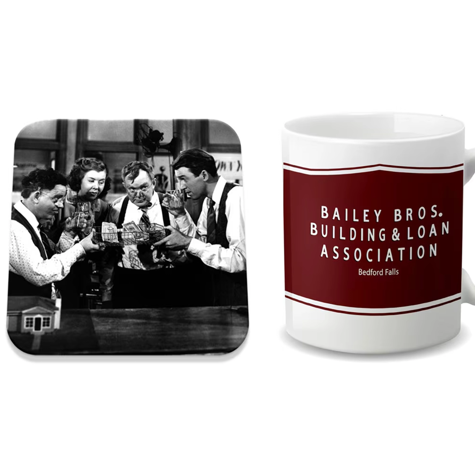 It's A Wonderful Life 'Bailey Brothers Building & Loan Mug Plus 'A Toast! A Toast to Papa Dollar and to Mama Dollar' Coaster
